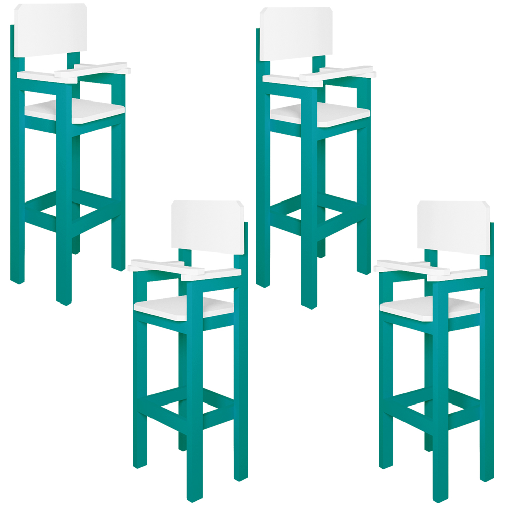 Kit 4 Cadeiras Alta Refeição Infantil Criança Restaurante Lanchonete MDF Azul Turquesa/Branco L12