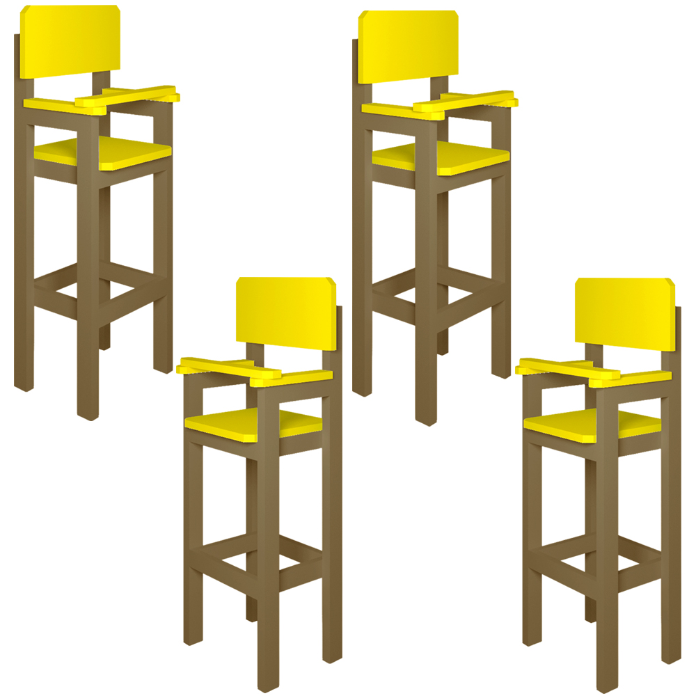 Kit 4 Cadeiras Alta Refeição Infantil Criança Restaurante Lanchonete MDF Bege/Amarelo L12