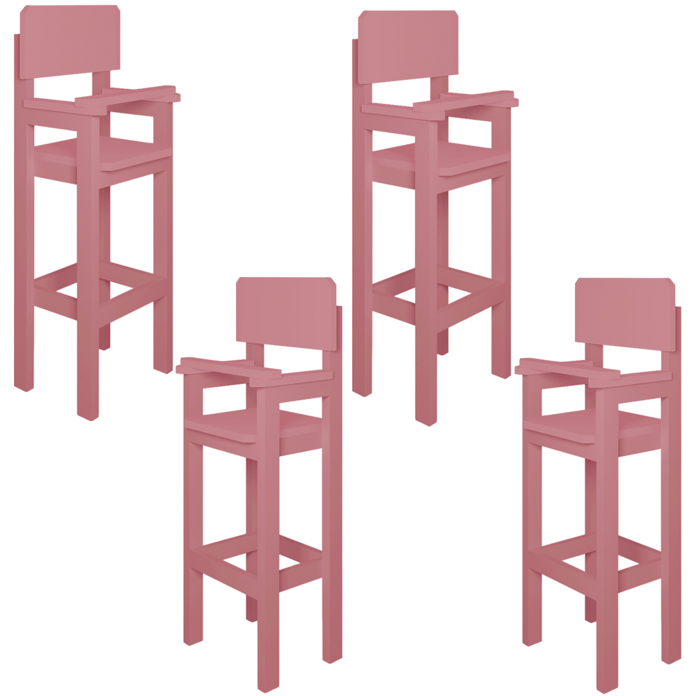 Kit 4 Cadeiras Alta Refeição Infantil Criança Restaurante Lanchonete MDF Rosa L12