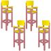 Kit 4 Cadeiras Alta Refeição Infantil Criança Restaurante Lanchonete MDF Rosa/Amarelo L12