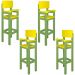 Kit 4 Cadeiras Alta Refeição Infantil Criança Restaurante Lanchonete MDF Verde/Amarelo L12