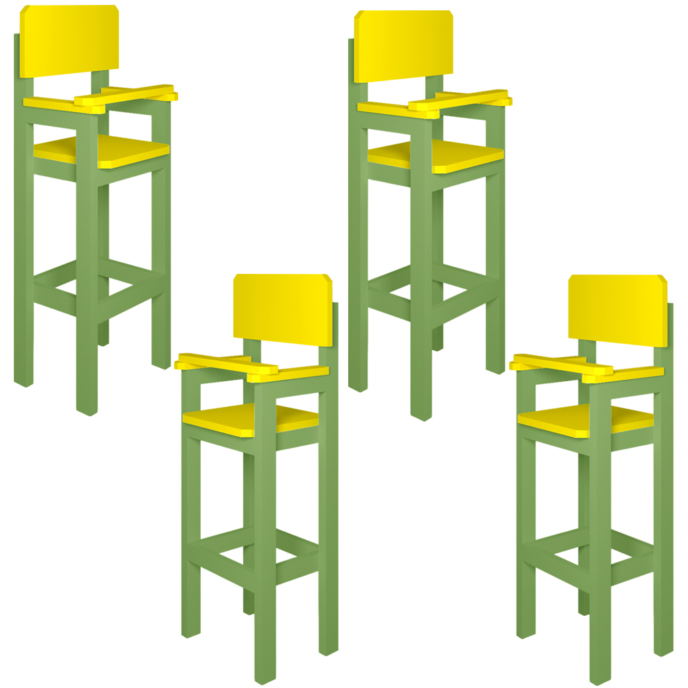 Kit 4 Cadeiras Alta Refeição Infantil Criança Restaurante Lanchonete MDF Verde/Amarelo L12