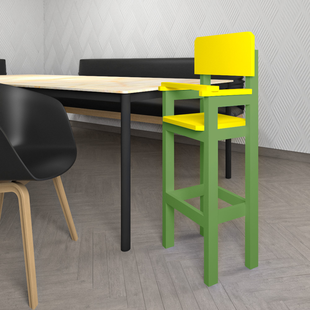 Kit 4 Cadeiras Alta Refeição Infantil Criança Restaurante Lanchonete MDF Verde/Amarelo L12