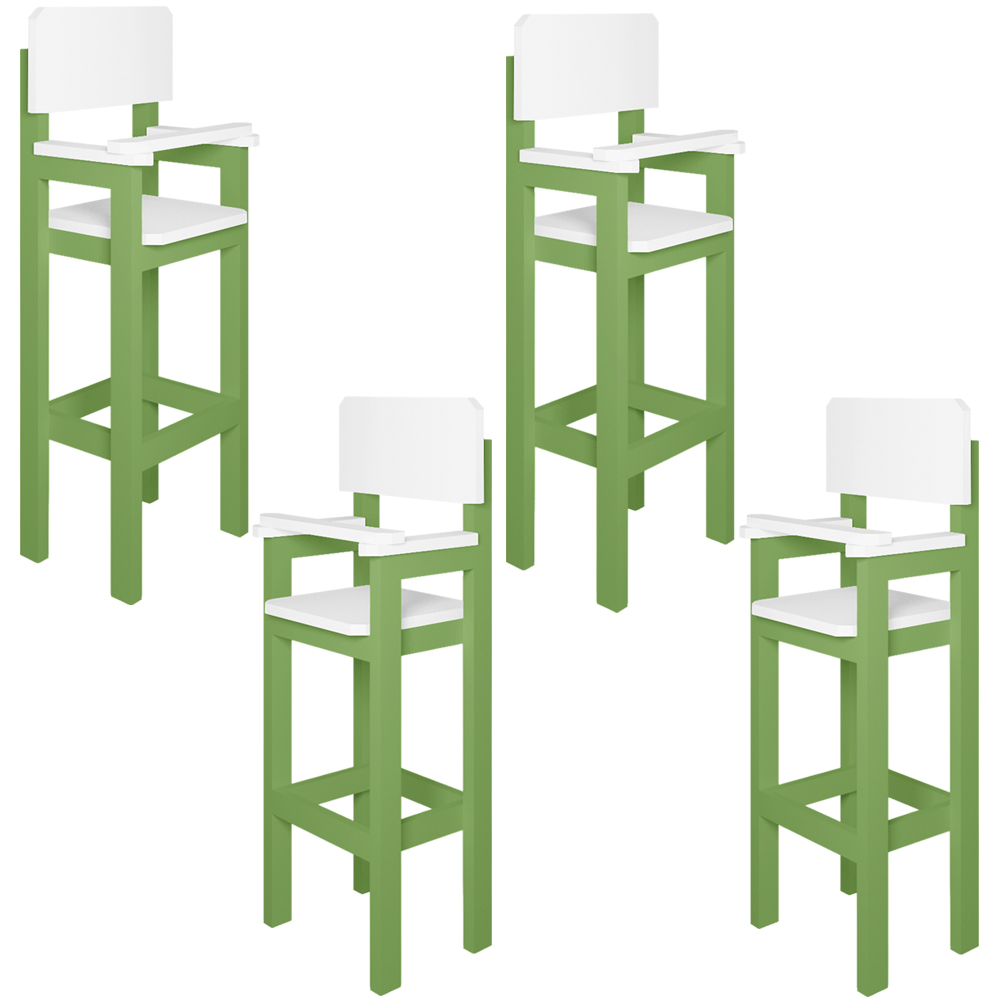 Kit 4 Cadeiras Alta Refeição Infantil Criança Restaurante Lanchonete MDF Verde/Branco L12