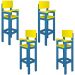 Kit 4 Cadeirass Alta Refeição Infantil Criança Restaurante Lanchonete MDF Azul Claro/Amarelo L12