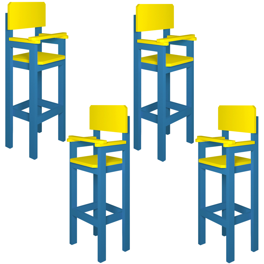 Kit 4 Cadeirass Alta Refeição Infantil Criança Restaurante Lanchonete MDF Azul Claro/Amarelo L12