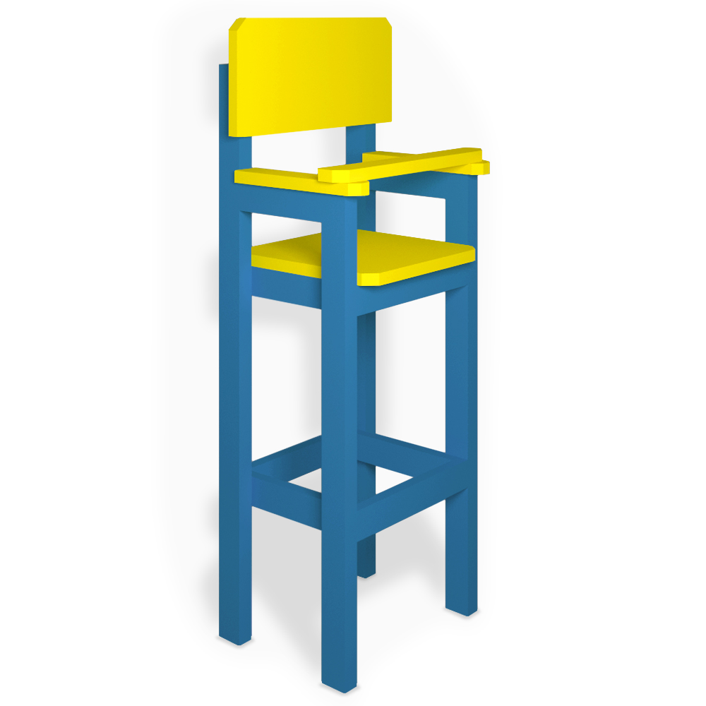 Kit 4 Cadeirass Alta Refeição Infantil Criança Restaurante Lanchonete MDF Azul Claro/Amarelo L12
