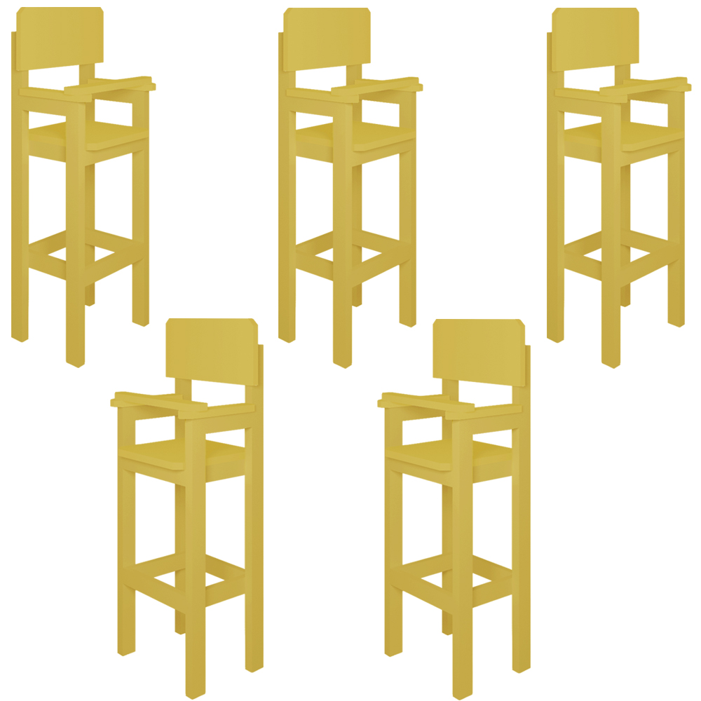 Kit 5 Cadeiras Alta Refeição Infantil Criança Restaurante Lanchonete MDF Amarelo Mel L12