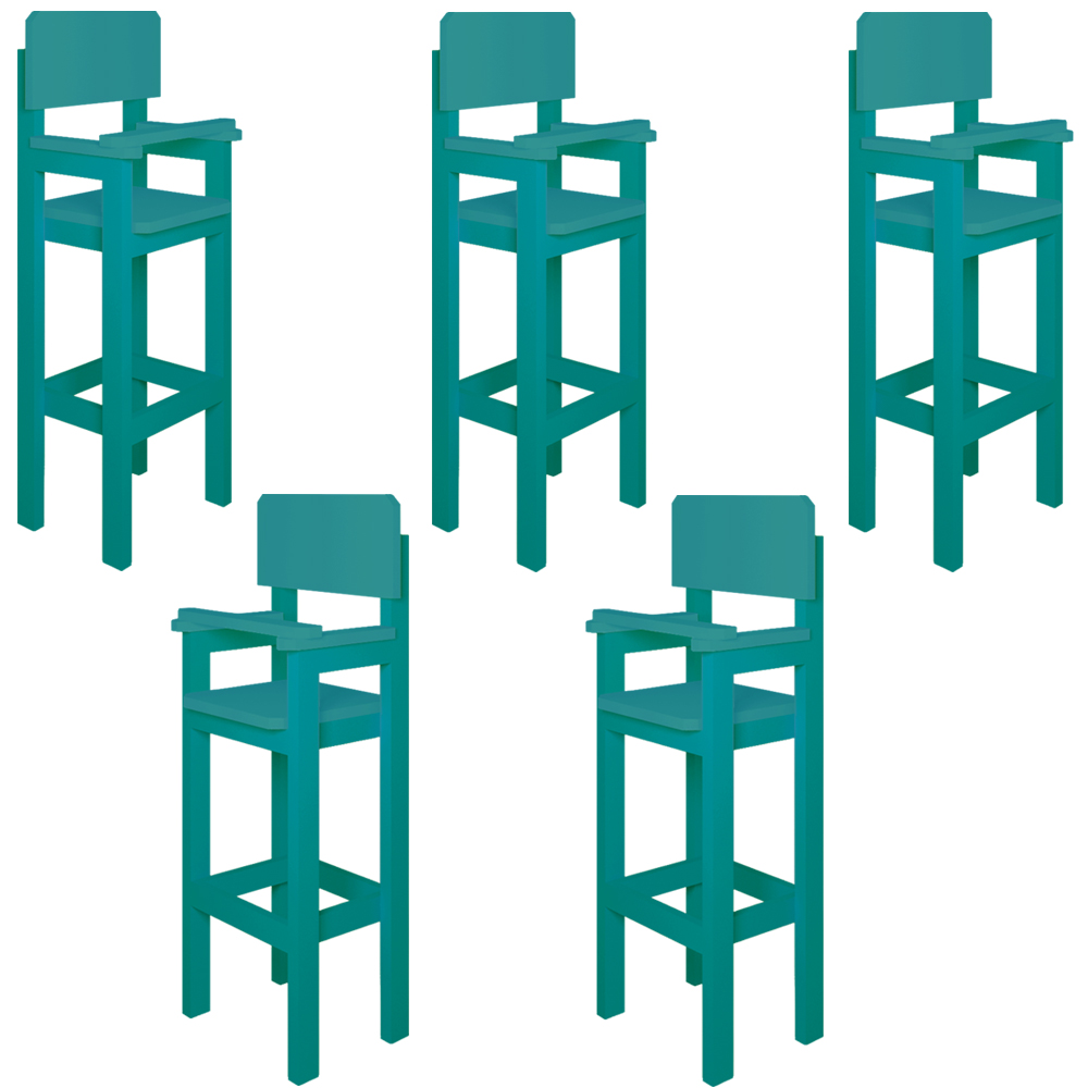 Kit 5 Cadeiras Alta Refeição Infantil Criança Restaurante Lanchonete MDF Azul Turquesa L12