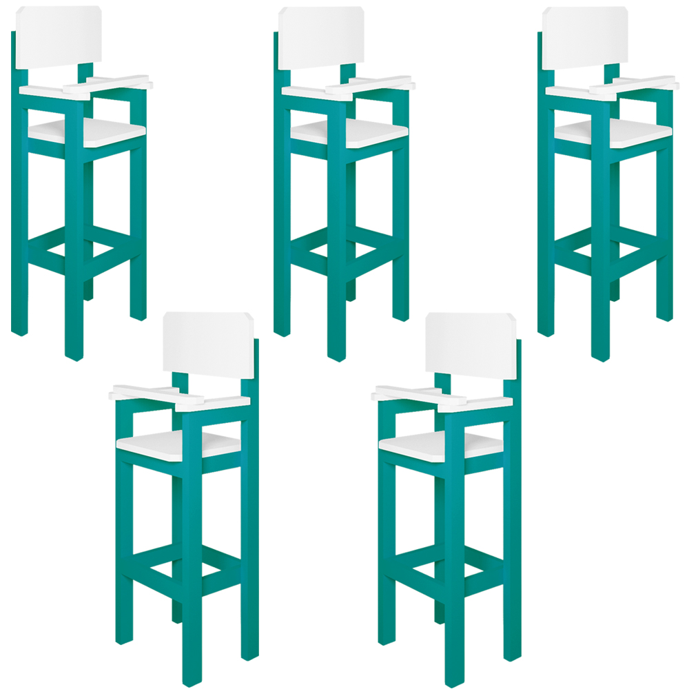 Kit 5 Cadeiras Alta Refeição Infantil Criança Restaurante Lanchonete MDF Azul Turquesa/Branco L12