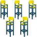 Kit 5 Cadeiras Alta Refeição Infantil Criança Restaurante Lanchonete MDF Azul/Amarelo L12