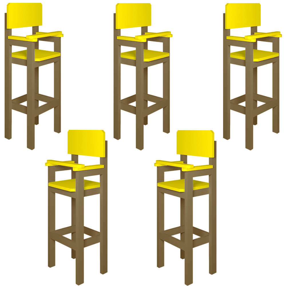 Kit 5 Cadeiras Alta Refeição Infantil Criança Restaurante Lanchonete MDF Bege/Amarelo L12