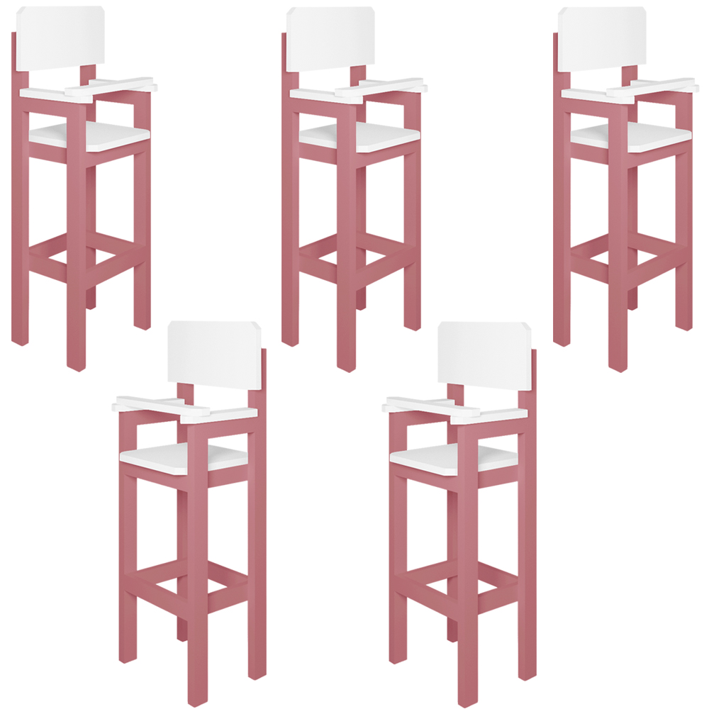 Kit 5 Cadeiras Alta Refeição Infantil Criança Restaurante Lanchonete MDF Rosa/Branco L12