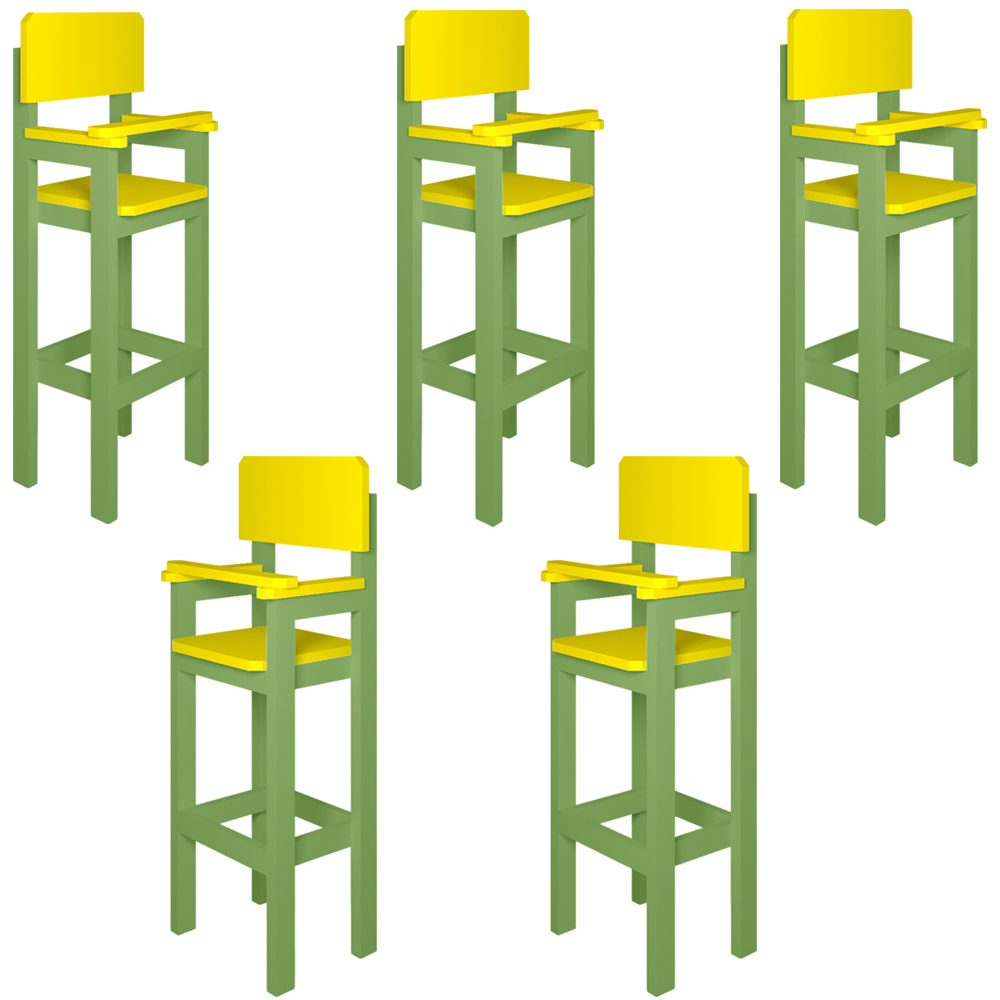 Kit 5 Cadeiras Alta Refeição Infantil Criança Restaurante Lanchonete MDF Verde/Amarelo L12