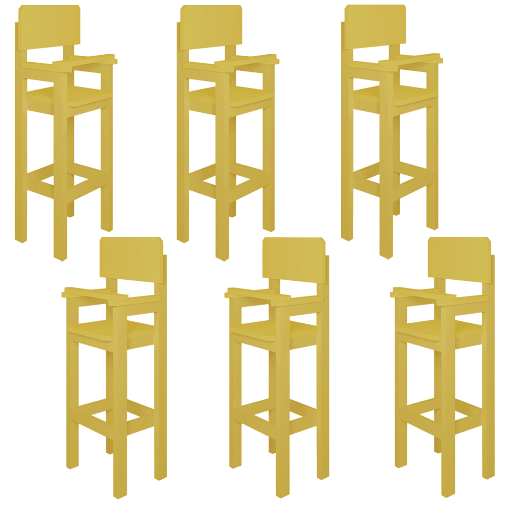Kit 6 Cadeiras Alta Refeição Infantil Criança Restaurante Lanchonete MDF Amarelo Mel L12