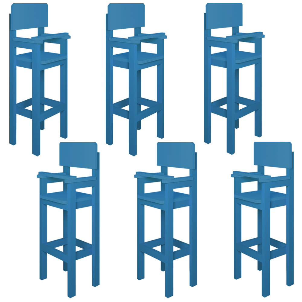 Kit 6 Cadeiras Alta Refeição Infantil Criança Restaurante Lanchonete MDF Azul Claro L12