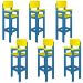 Kit 6 Cadeiras Alta Refeição Infantil Criança Restaurante Lanchonete MDF Azul Claro/Amarelo L12