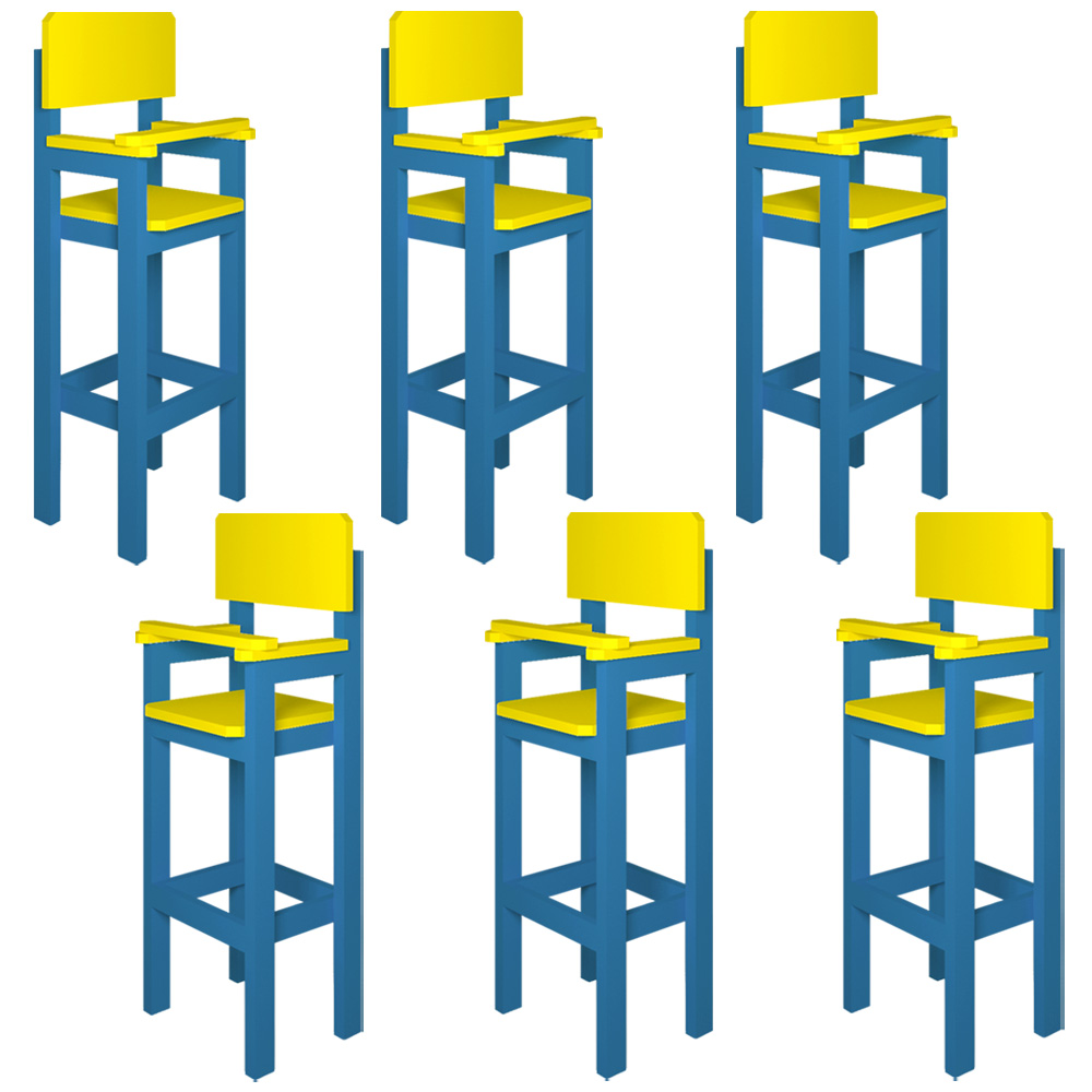 Kit 6 Cadeiras Alta Refeição Infantil Criança Restaurante Lanchonete MDF Azul Claro/Amarelo L12