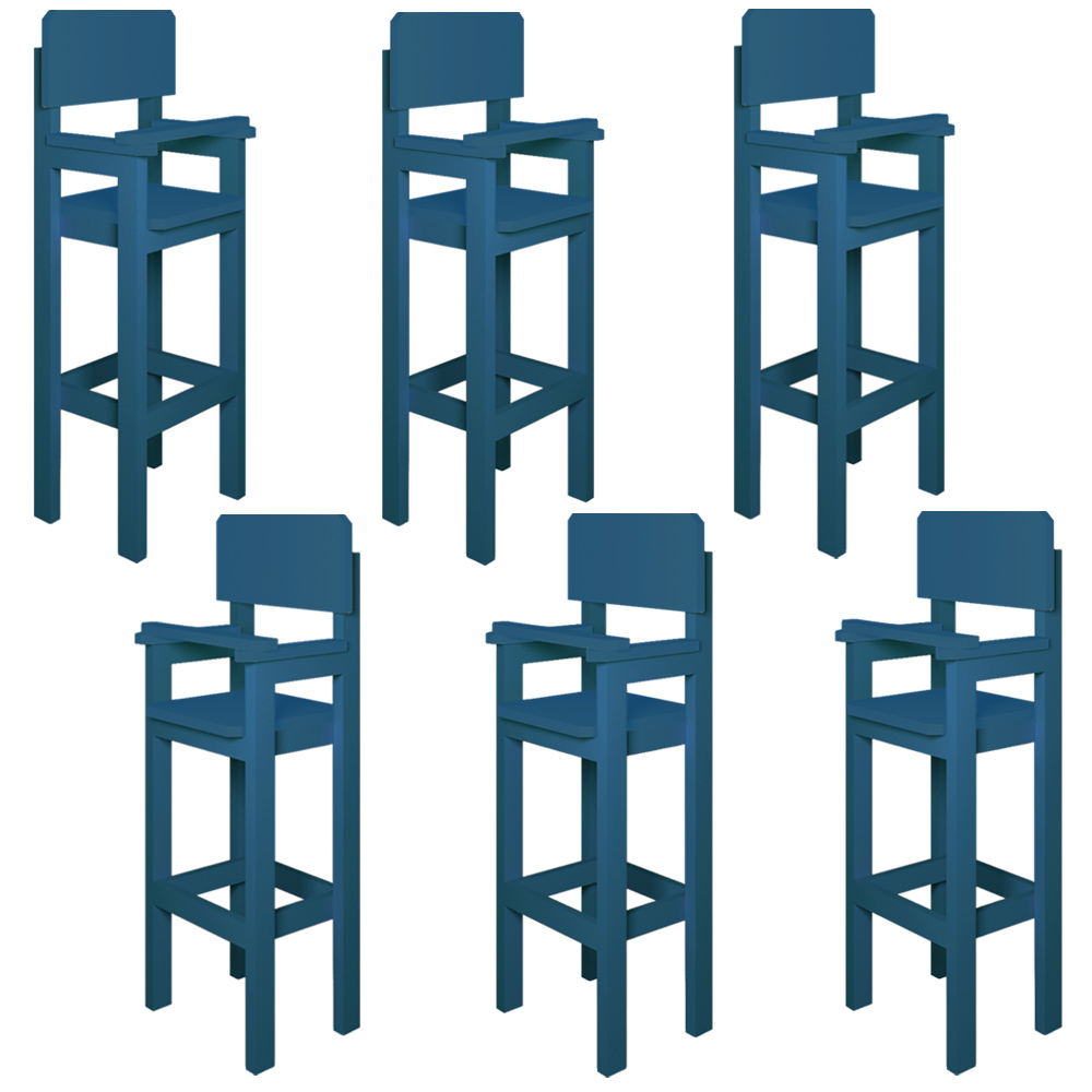 Kit 6 Cadeiras Alta Refeição Infantil Criança Restaurante Lanchonete MDF Azul L12