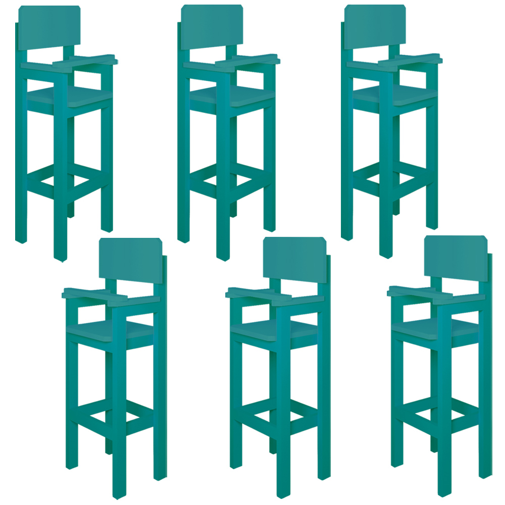 Kit 6 Cadeiras Alta Refeição Infantil Criança Restaurante Lanchonete MDF Azul Turquesa L12
