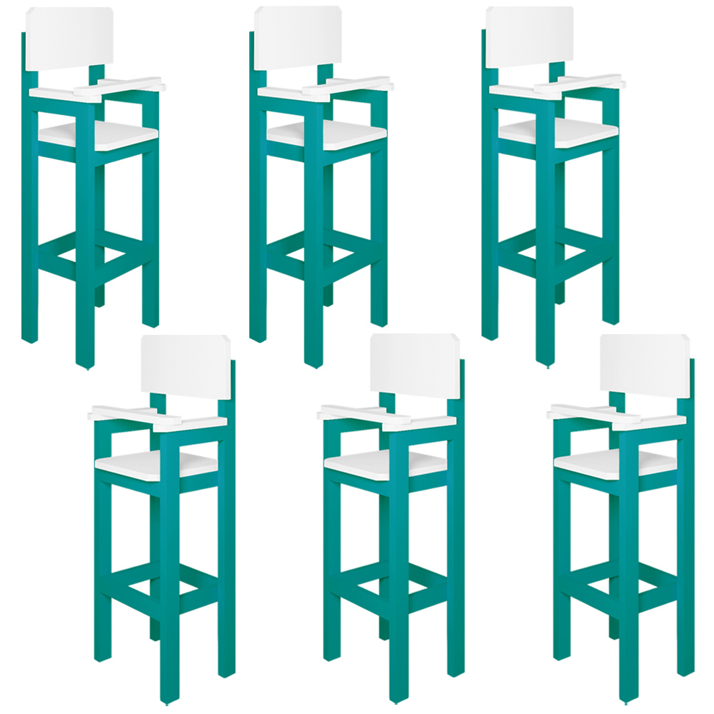 Kit 6 Cadeiras Alta Refeição Infantil Criança Restaurante Lanchonete MDF Azul Turquesa/Branco L12