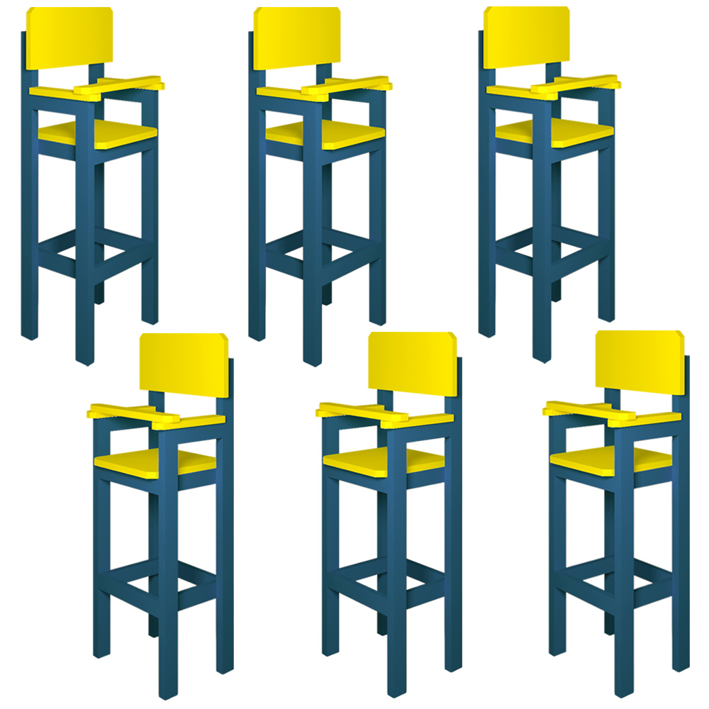 Kit 6 Cadeiras Alta Refeição Infantil Criança Restaurante Lanchonete MDF Azul/Amarelo L12