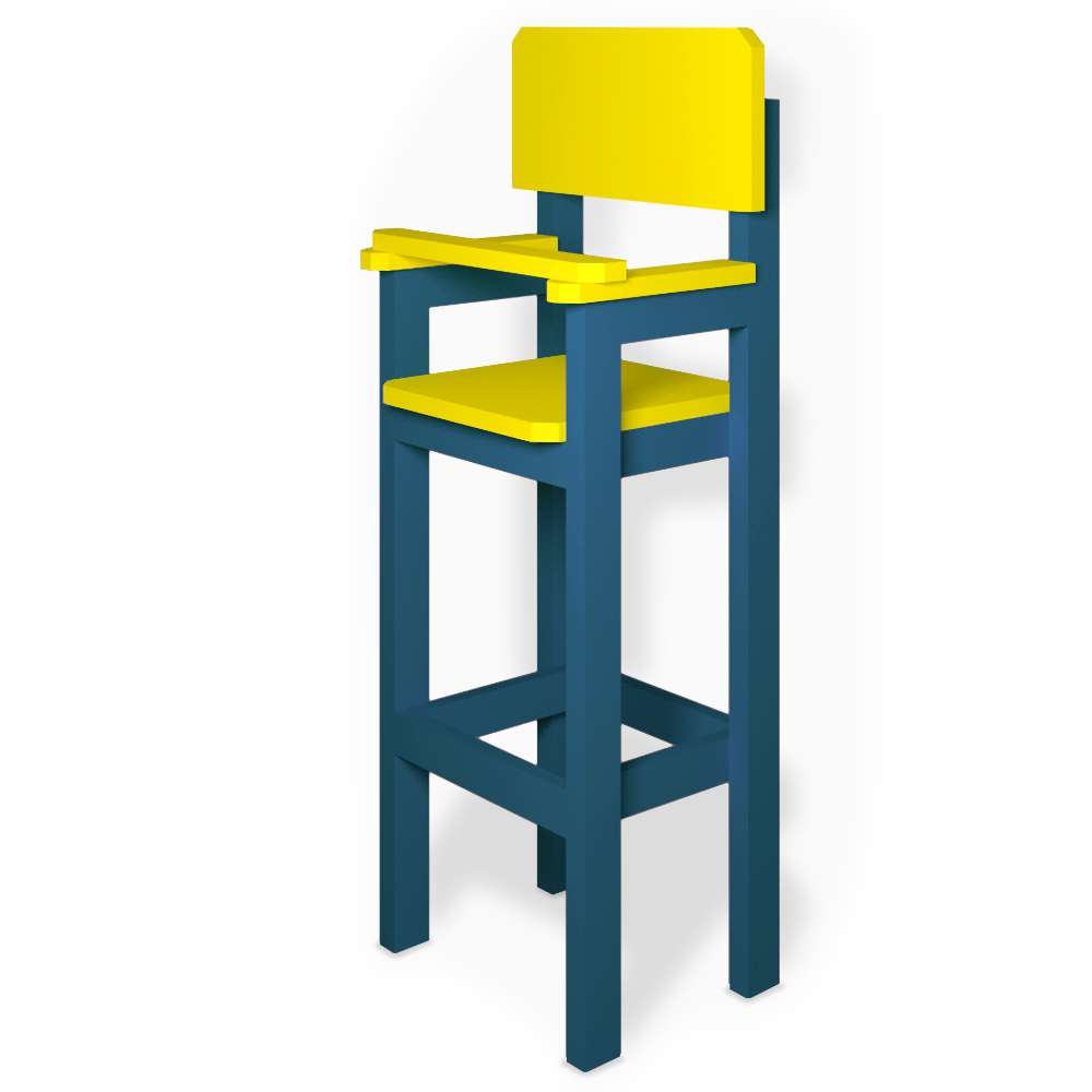 Kit 6 Cadeiras Alta Refeição Infantil Criança Restaurante Lanchonete MDF Azul/Amarelo L12