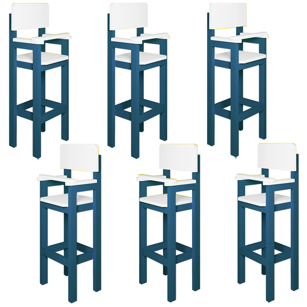 Kit 6 Cadeiras Alta Refeição Infantil Criança Restaurante Lanchonete MDF Azul/Branco L12