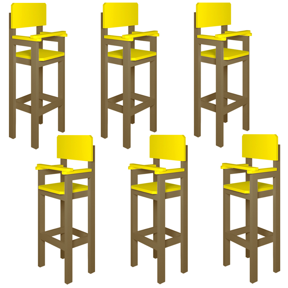 Kit 6 Cadeiras Alta Refeição Infantil Criança Restaurante Lanchonete MDF Bege/Amarelo L12