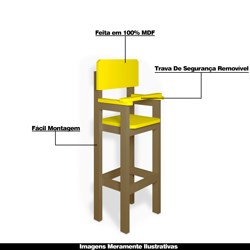 Kit 6 Cadeiras Alta Refeição Infantil Criança Restaurante Lanchonete MDF Bege/Amarelo L12