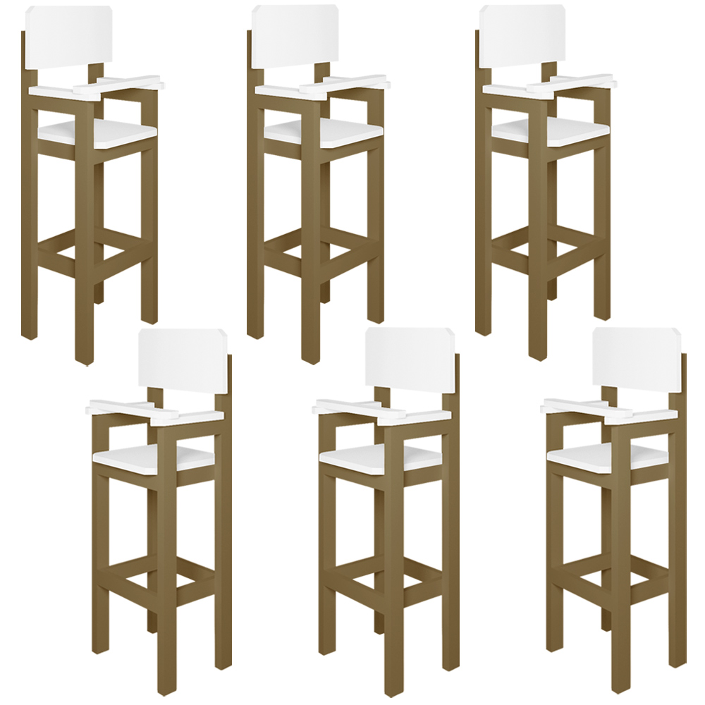 Kit 6 Cadeiras Alta Refeição Infantil Criança Restaurante Lanchonete MDF Bege/Branco L12