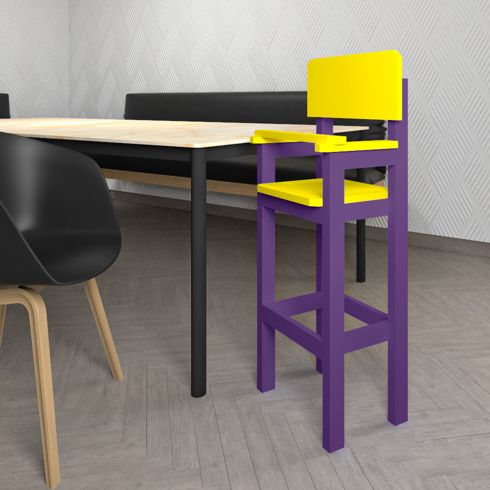 Kit 6 Cadeiras Alta Refeição Infantil Criança Restaurante Lanchonete MDF Lilás/Amarelo L12