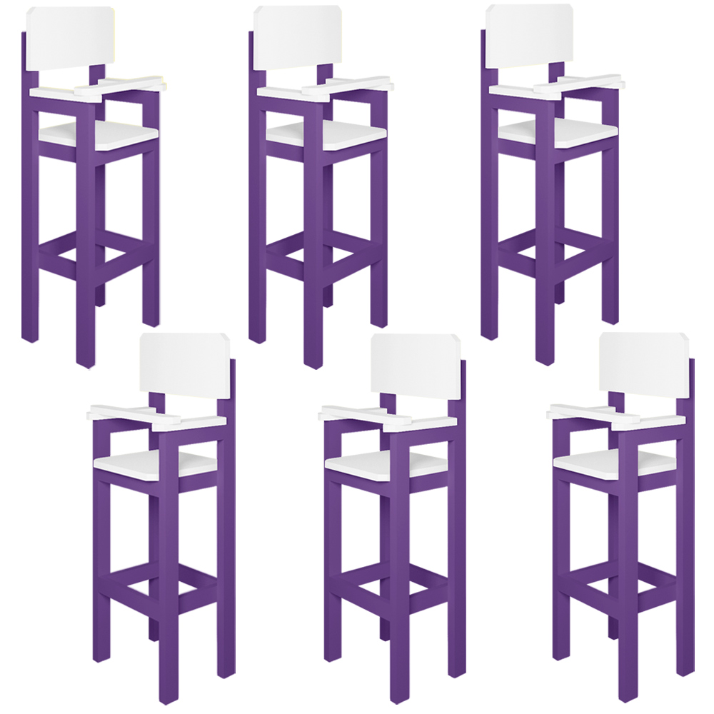 Kit 6 Cadeiras Alta Refeição Infantil Criança Restaurante Lanchonete MDF Lilás/Branco L12