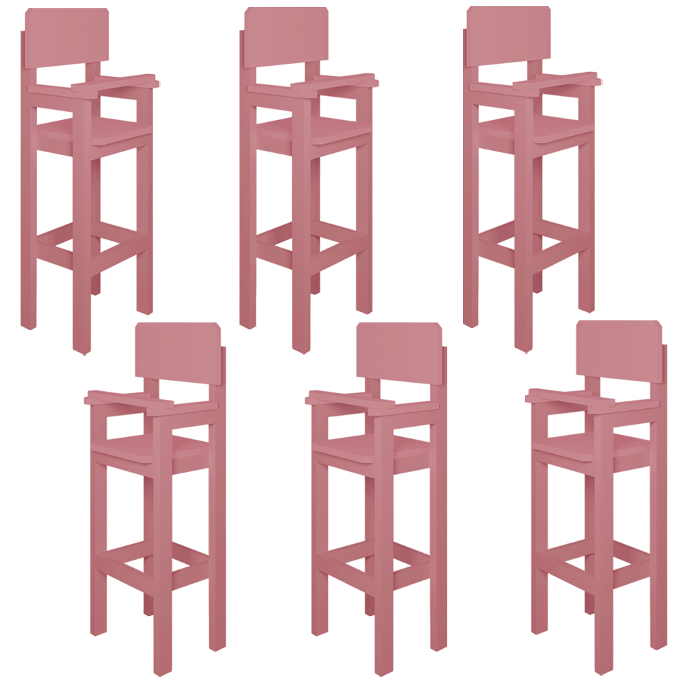 Kit 6 Cadeiras Alta Refeição Infantil Criança Restaurante Lanchonete MDF Rosa L12