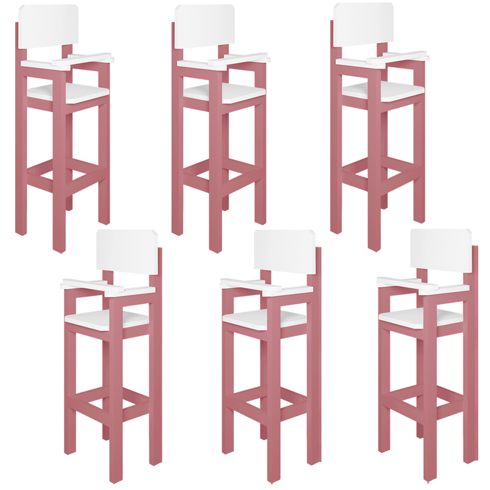 Kit 6 Cadeiras Alta Refeição Infantil Criança Restaurante Lanchonete MDF Rosa/Branco L12