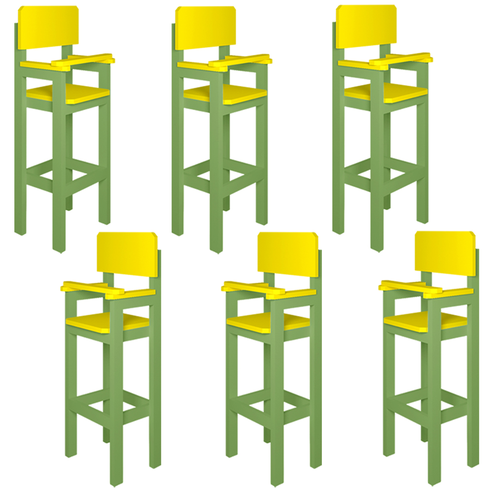 Kit 6 Cadeiras Alta Refeição Infantil Criança Restaurante Lanchonete MDF Verde/Amarelo L12