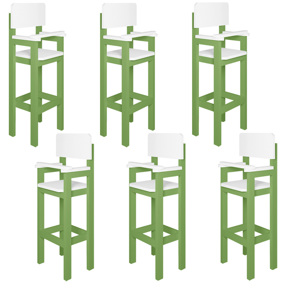 Kit 6 Cadeiras Alta Refeição Infantil Criança Restaurante Lanchonete MDF Verde/Branco L12