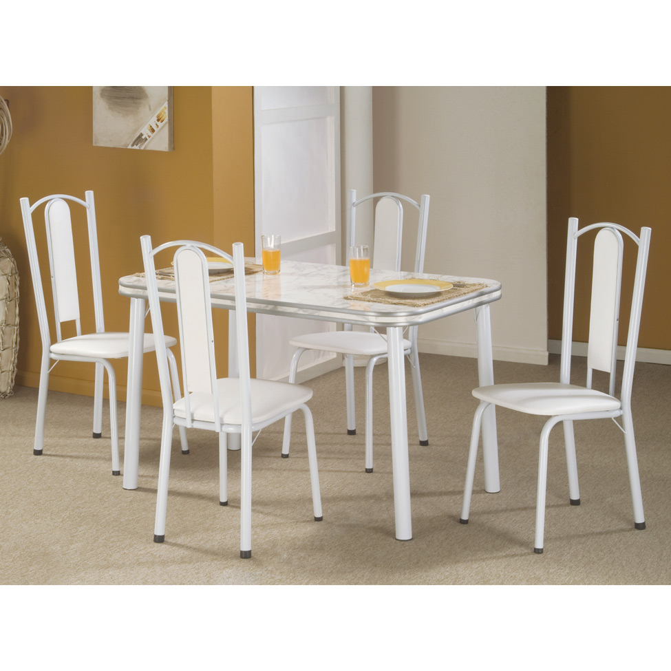 Conjunto de Mesa Bianca com 4 Cadeiras Branco e cinza