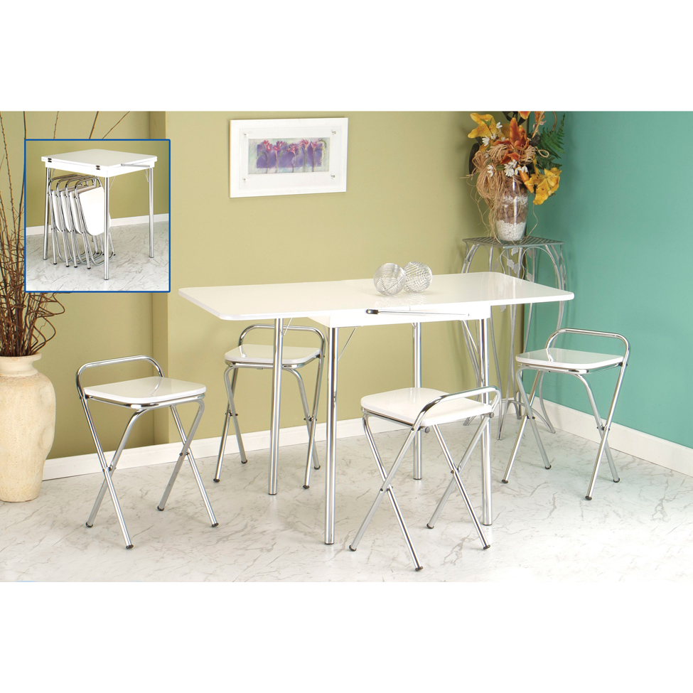 Conjunto de Mesa Dobrável com 4 Bancos Flor Branco e Prata