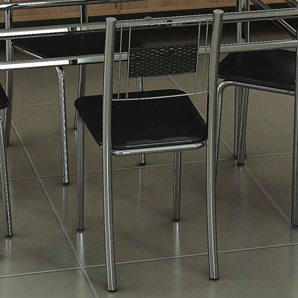 Conjunto de Mesa com 4 Cadeiras Thays Prata e preto