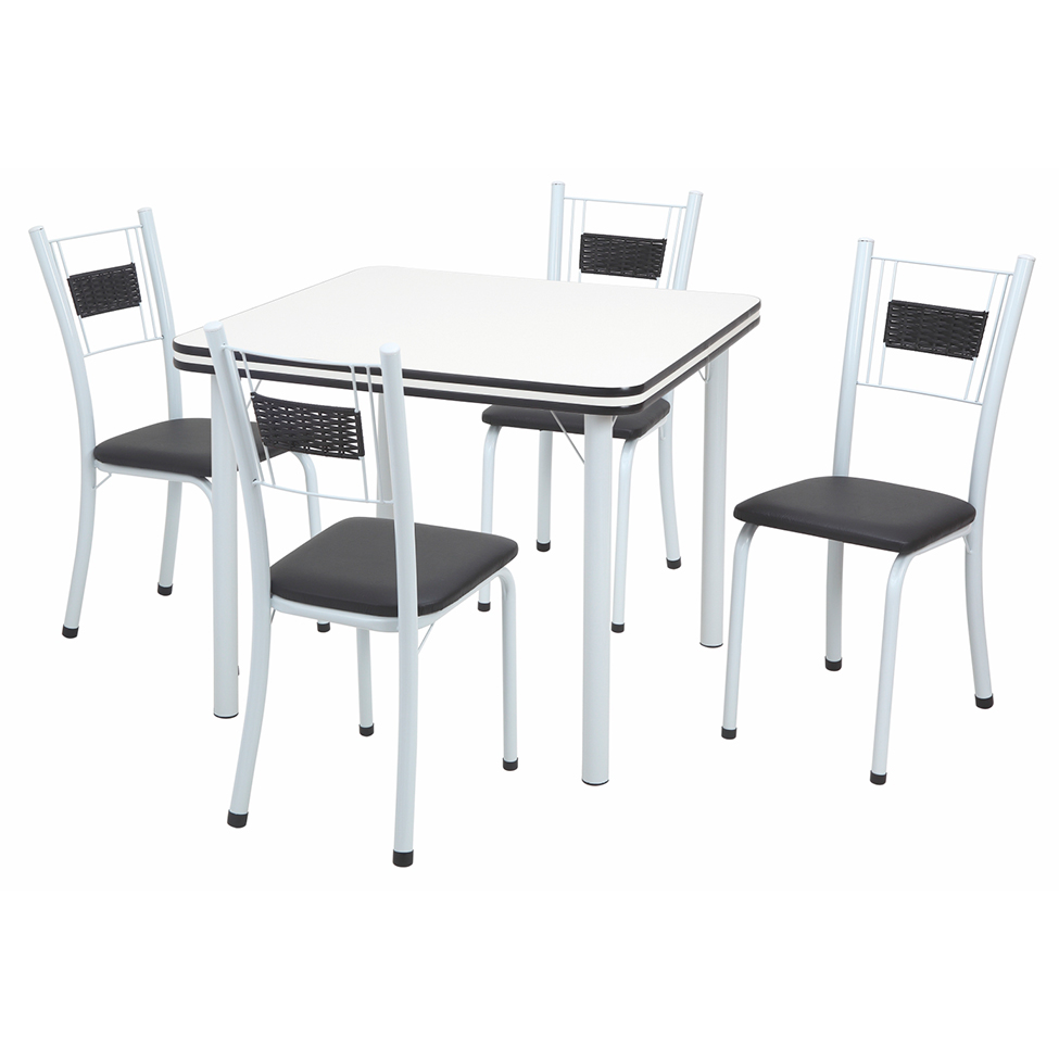 Conjunto de Mesa de Jantar com 4 Cadeiras Alice Branco e Preto