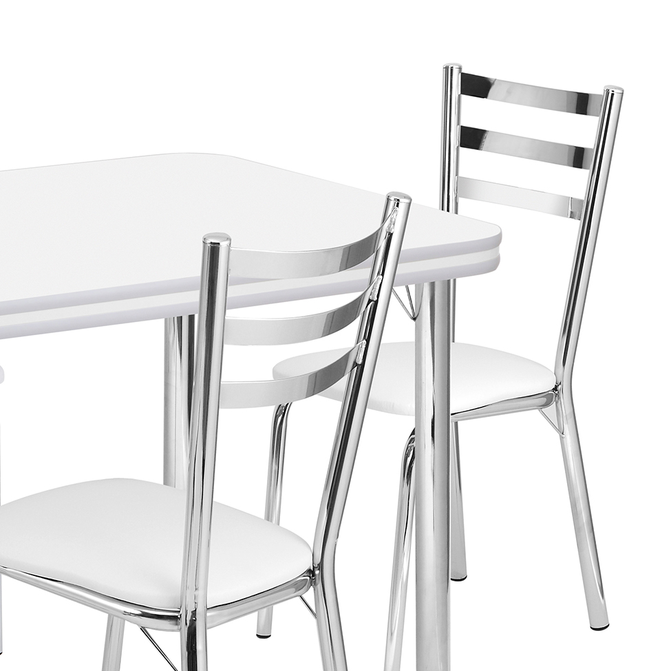 Conjunto de Mesa de Jantar com 4 Cadeiras Gisele Branco e Cromado