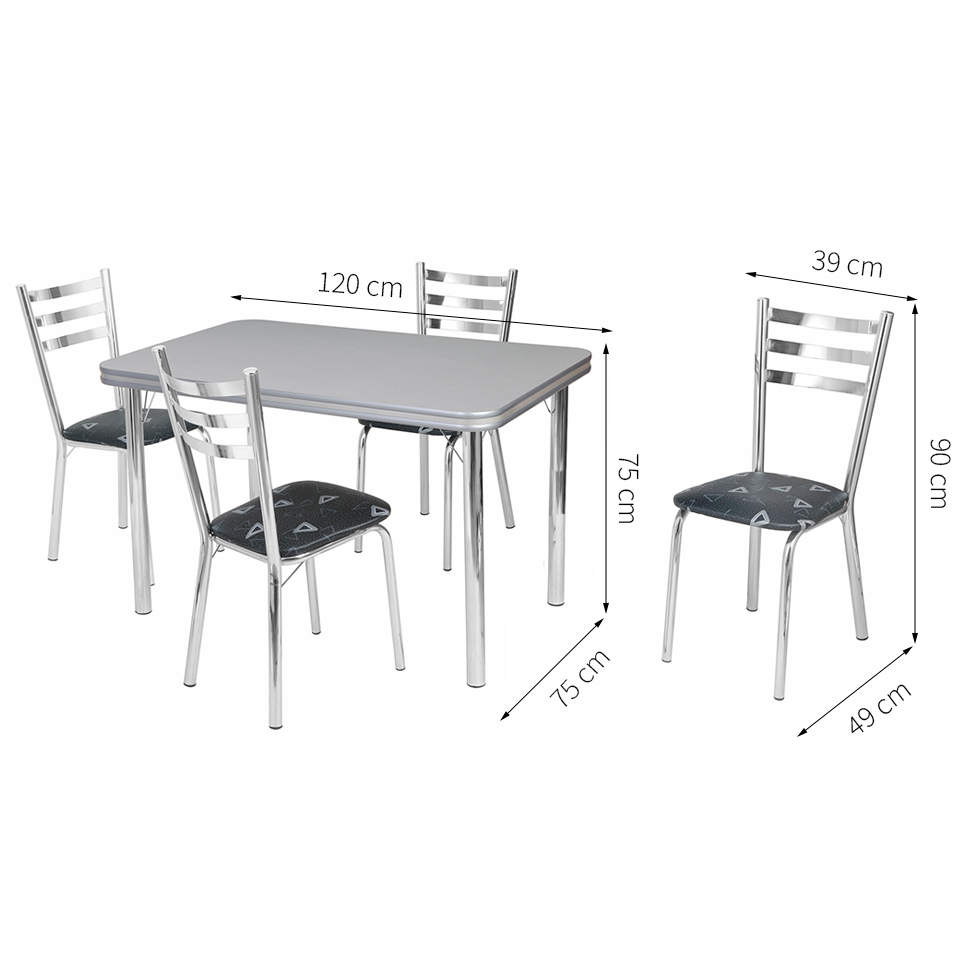 Conjunto de Mesa de Jantar com 4 Cadeiras Gisele Cromado e Preto
