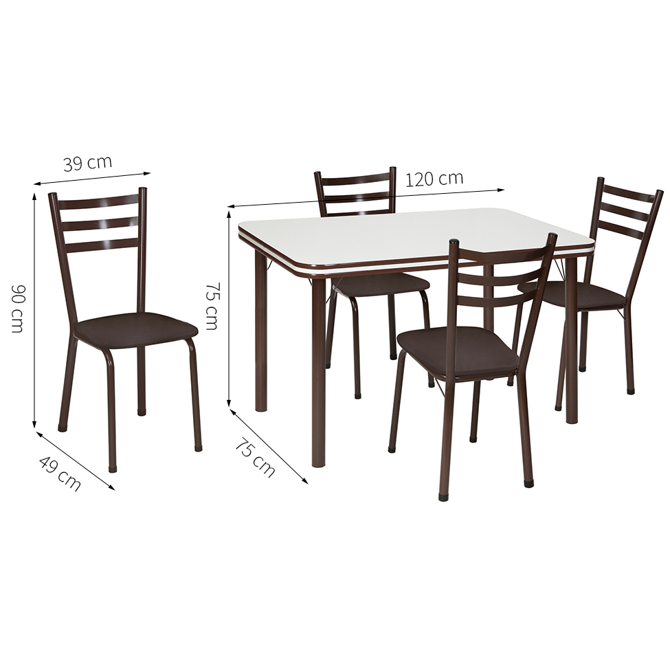 Conjunto de Mesa de Jantar com 4 Cadeiras Gisele Marrom e Branco