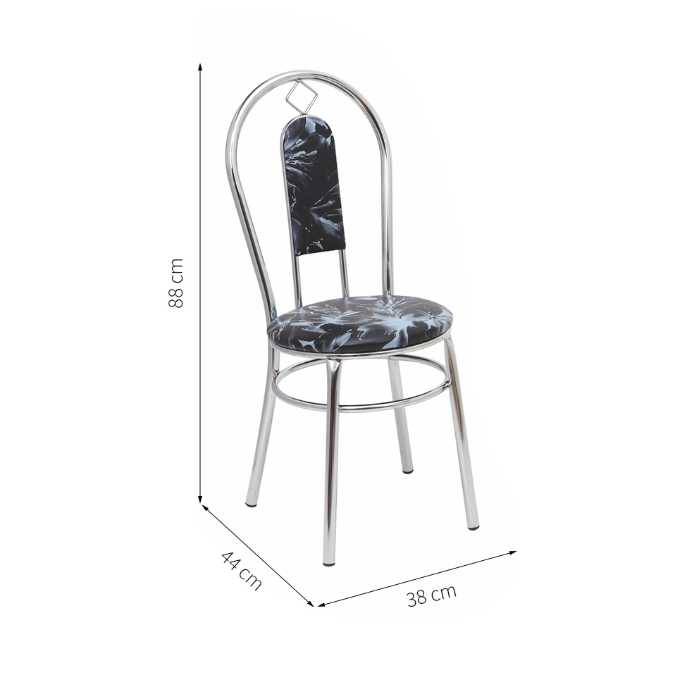 Conjunto de Mesa de Jantar com 4 Cadeiras Leandra Preto e Cromado
