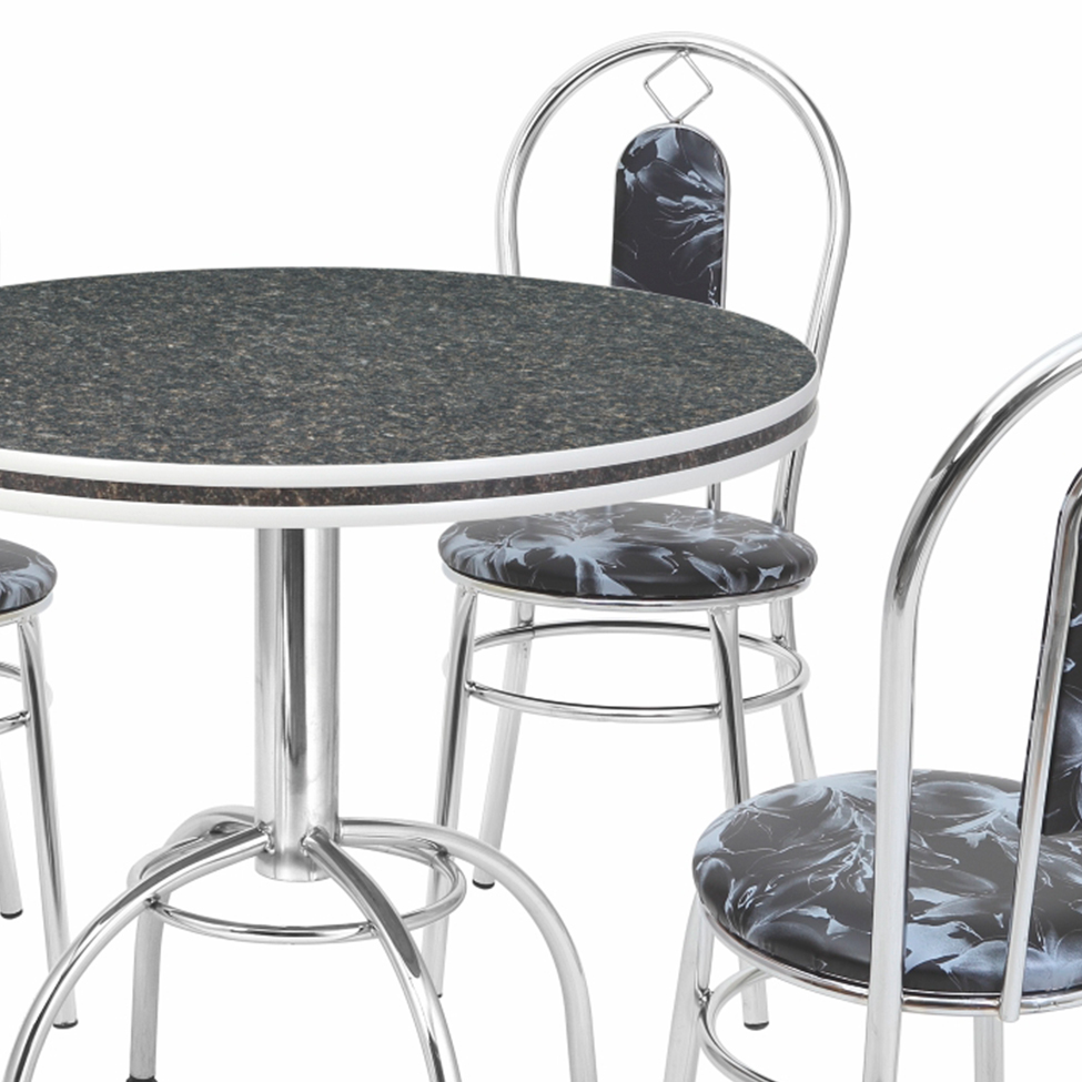 Conjunto de Mesa de Jantar com 4 Cadeiras Leandra Preto e Cromado