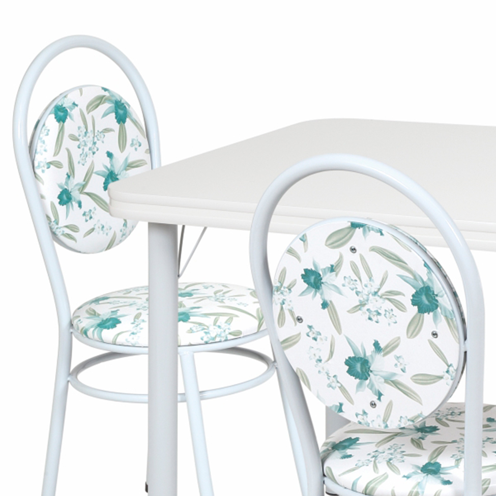 Conjunto de Mesa de Jantar com 4 Cadeiras Marta Branco e Floral