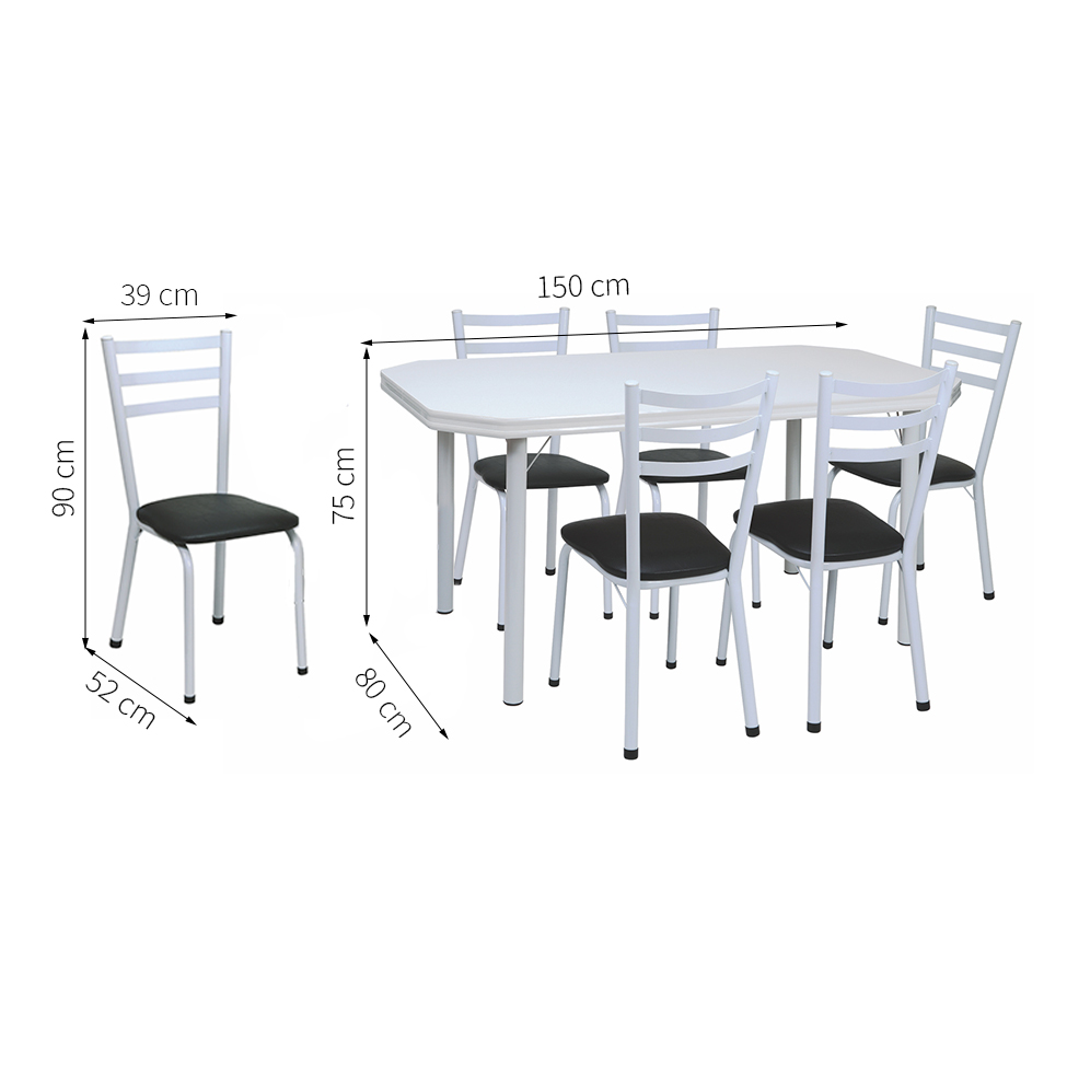 Conjunto de Mesa de Jantar com 6 Cadeiras Beatriz Preto e Branco