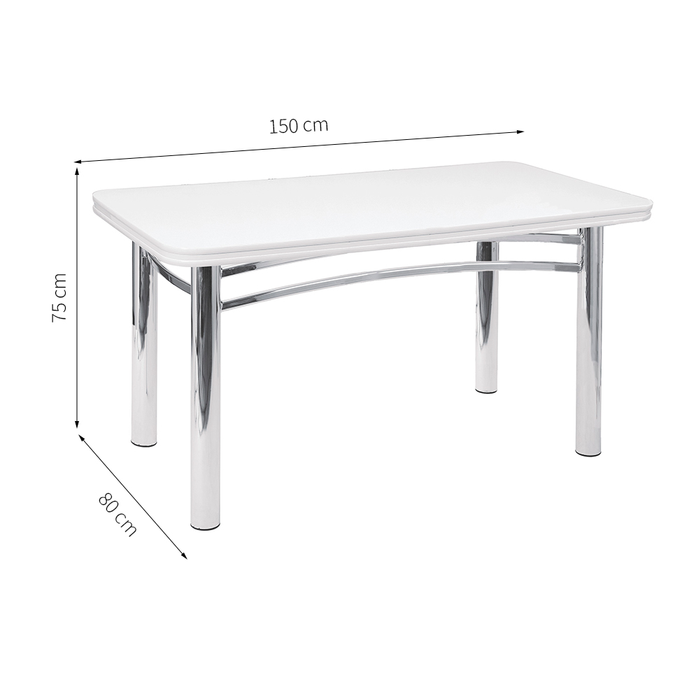 Mesa de Jantar Paula Retangular Cromada e Branca 150 cm