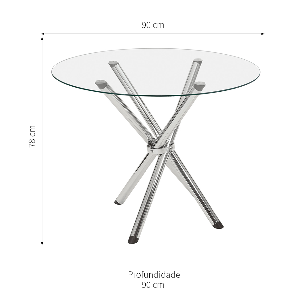 Mesa de Jantar Redonda com Tampo de Vidro Lorena Cromada 90 cm